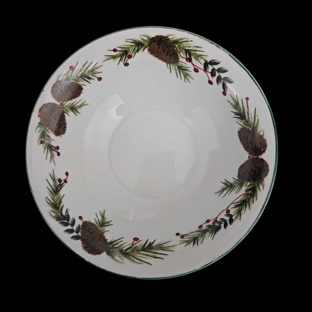 Totally Today Christmas Pine Cone Holly Berry Soup Cereal Bowl Set of 4